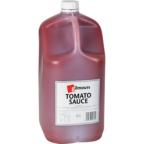 Gilmours Tomato Sauce 6L in a large container, ideal for enhancing Italian dishes with rich, authentic flavor.