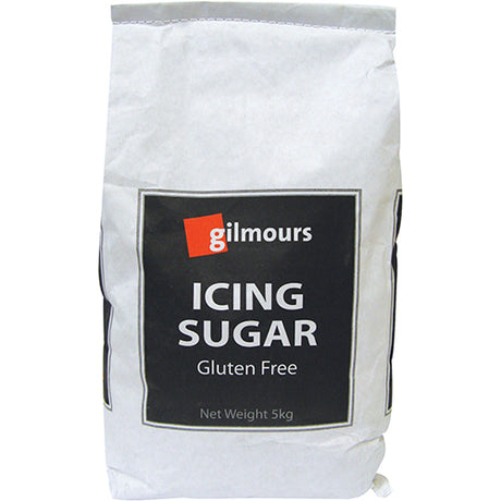 Gilmours Icing Sugar 5kg bag, ideal for smooth frostings and royal icing, perfect for bakers and dessert enthusiasts.