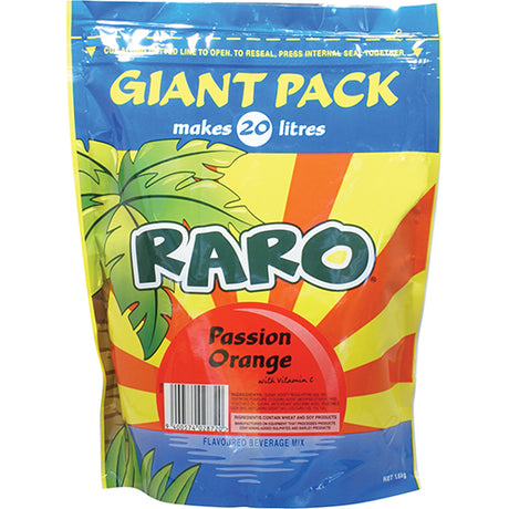 Raro Passion Orange 1.6kg powder mix for a refreshing, tropical orange-flavored drink, perfect for any gathering.