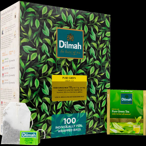 Dilmah Pure Green Tea Bags 0.2kg featuring premium Sri Lankan tea for a refreshing, antioxidant-rich wellness experience.