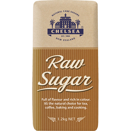 Chelsea Raw Sugar 1.2kg, a natural, minimally processed sweetener with rich flavor for healthier cooking and baking.