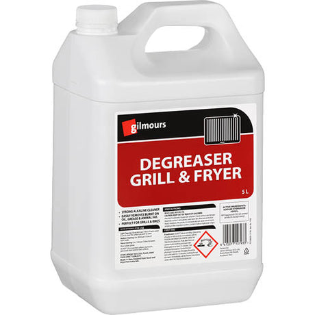 Gilmours Grill Degreaser 5L, a powerful eco-friendly cleaner for removing tough grease and grime from grills and kitchens.