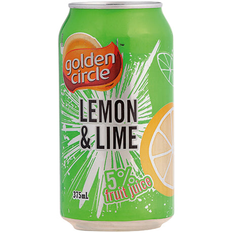 Golden Circle Lemon Lime Soft Drink 375ml x 24, refreshing fruity soda, perfect for beach days and picnics.