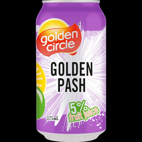 Golden Circle Golden Pash Soft Drink 375ml x 24 units, a refreshing blend of apple, passionfruit, and pineapple flavors.