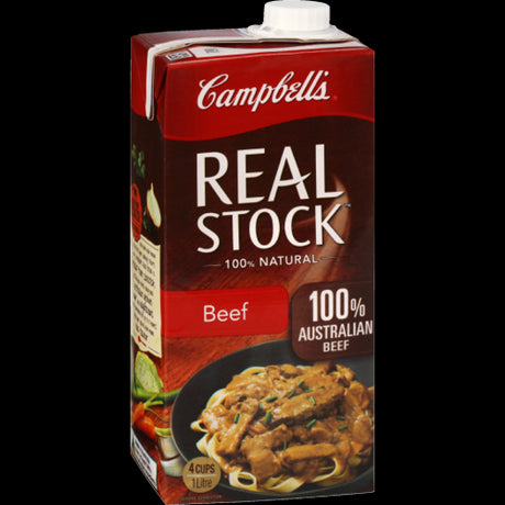 Campbell's Real Stock Beef Stock 1L: 100% natural, made from Australian beef and vegetables for rich, authentic flavor.