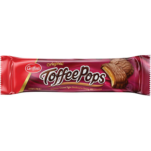 Griffin's Toffee Pops: vanilla biscuits with caramel toffee, covered in rich milk chocolate, perfect for sharing and indulgence.