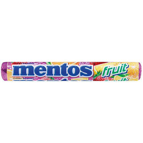 Mentos Fruit Roll pack containing 40 soft and chewy fruity candies, perfect for snacks on-the-go and sharing joy.