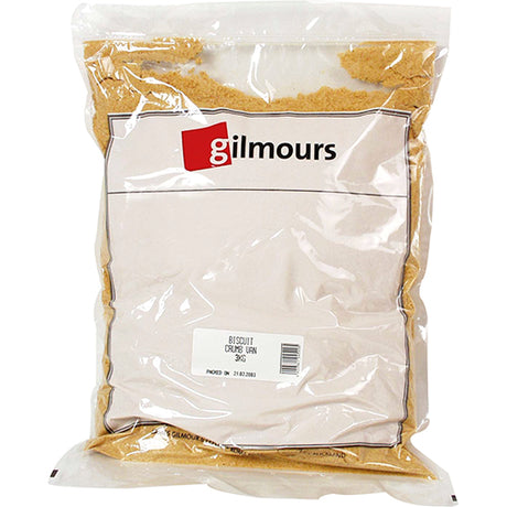 Gilmours Vanilla Biscuit Crumbs 3kg pack, ideal for baking, enhancing desserts with superior flavor and texture.