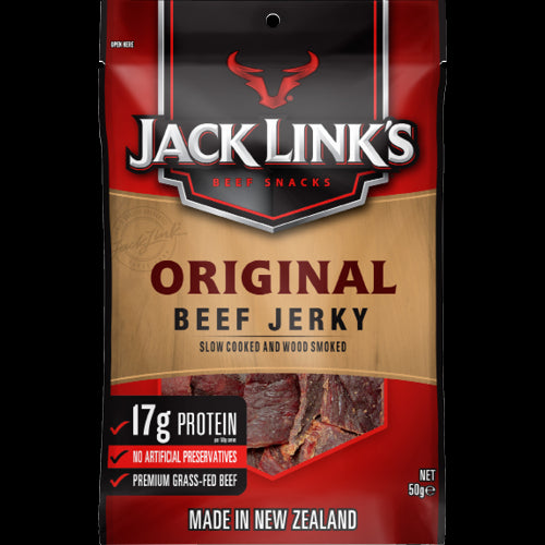 Jack Link's Original Beef Jerky 50g: savory, high-protein snack made from premium beef, perfect for on-the-go fuel.