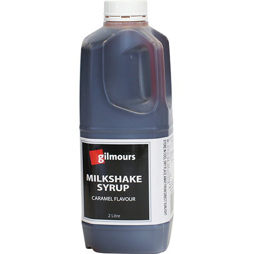 Gilmours 2L Caramel Flavoured Milkshake Syrup for rich, creamy treats and desserts, ideal for milkshakes, ice creams, and coffee.