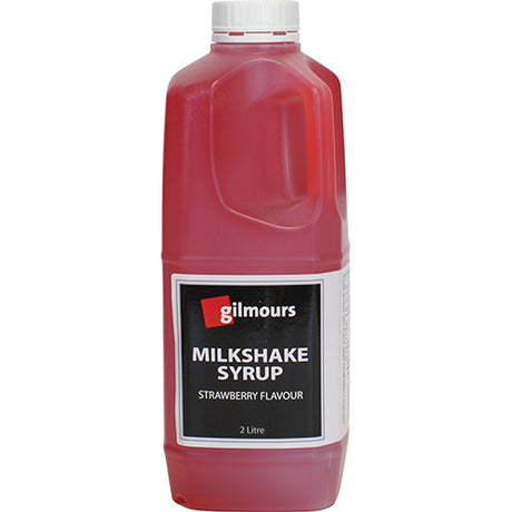 Gilmours 2L Strawberry Milkshake Syrup, perfect for creamy shakes, desserts, and a burst of vibrant strawberry flavor.