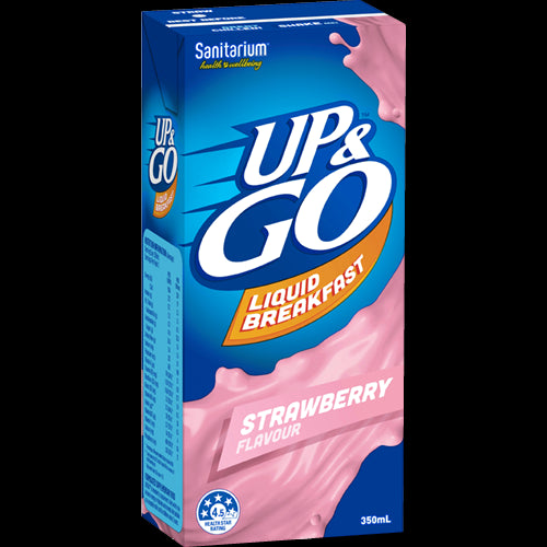 Sanitarium Up & Go Strawberry Liquid Breakfast, 12 x 350ml, high in protein, fiber, and essential vitamins, 98.5% fat-free.