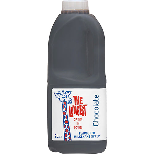 2L bottle of Longest Drink Chocolate Flavoured Milkshake Syrup for rich, creamy milkshakes and delightful beverages.