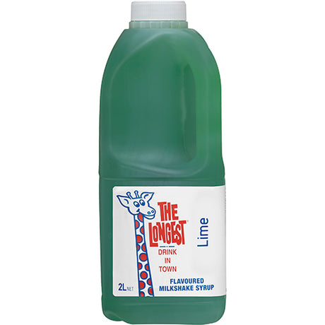 Vibrant 2L bottle of Longest Drink Lime Milkshake Syrup, ideal for refreshing shakes, desserts, and cocktails.