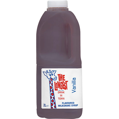 Creamy Longest Drink Vanilla Milkshake Syrup in a 2L bottle, perfect for milkshakes, desserts, and coffee beverages.