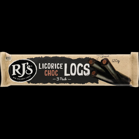 RJ's Licorice Choc Logs: milk chocolate-coated licorice treats, perfect for snacking, sharing, or gifting, packed with flavor.