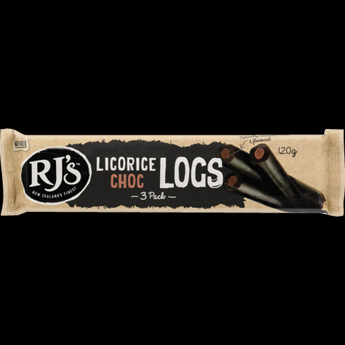 RJ's Licorice Choc Logs: milk chocolate-coated licorice treats, perfect for snacking, sharing, or gifting, packed with flavor.