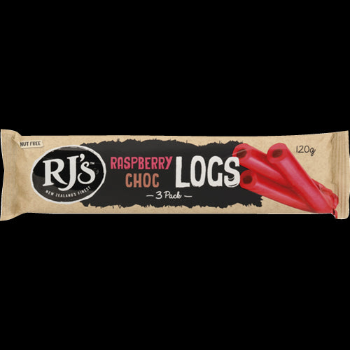 RJ's Raspberry Choc Logs 10-pack features rich chocolate and tart raspberry flavors, perfect for sweet cravings.