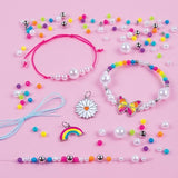 Vibrant DIY bracelet kit for tweens, featuring colorful beads, cords, and charms for creative jewelry making.