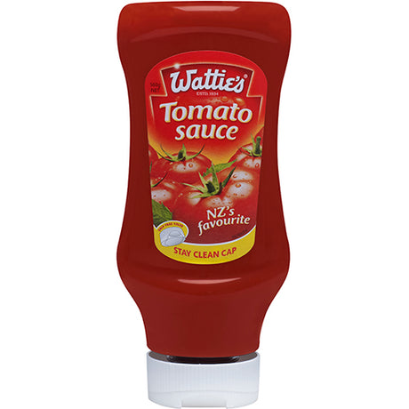 Wattie's Tomato Sauce 560g, a Kiwi favorite, perfect for BBQs and versatile use with various dishes.