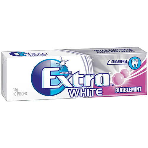 Wrigley's Extra Bubblemint Sugarfree Gum pack of 24 x 14g promotes fresh breath and dental health with a refreshing minty flavor.