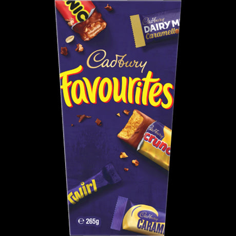 Assorted Cadbury Favourites Chocolate Bars 265g, featuring rich flavors and smooth textures, perfect for sharing and gifting.