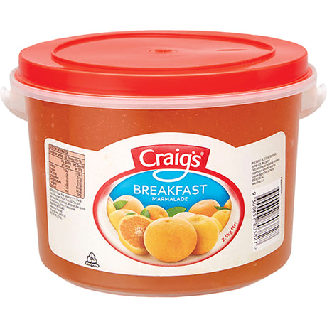 Jar of Craig's Marmalade 2.5kg, a citrus spread made with premium oranges for flavorful breakfasts and desserts.