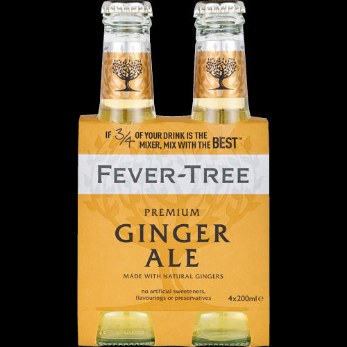 Fever-Tree Premium Ginger Ale 4 x 200ml bottles, crafted from natural gingers for a refreshing, authentic drink experience.