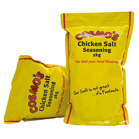 A 2kg bag of Cosmos Chicken Salt, a flavorful seasoning blend for enhancing chicken and vegetables in cooking.