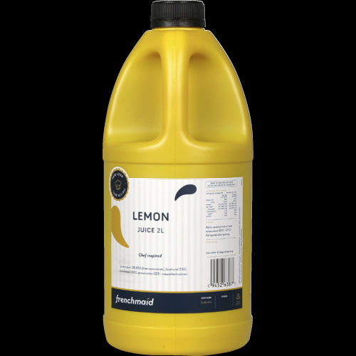 Premium 2L bottle of French Maid Lemon Juice, ideal for enhancing sweet and savory dishes with a fresh, zesty flavor.