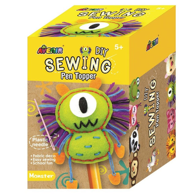 Avenir Sewing Pen Topper Kit Monster: DIY kit for kids to create colorful stuffed monsters with felt and embroidery thread.