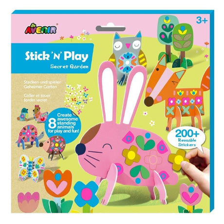 Avenir Stick 'n' Play Secret Garden set with 200 reusable stickers and 8 animal figurines for imaginative play.