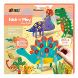 Dinosaur-themed creative kit with 200 reusable stickers and 8 standing figurines for imaginative play and skill development.