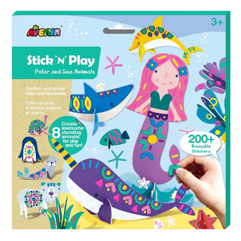 Avenir Stick 'n' Play kit featuring polar and sea animal figurines with stickers for creative play, ages 3 and up.