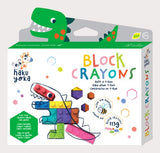 Eco-friendly Haku Yoka T Rex block crayons made from beeswax; 8 vibrant colors for creative kids aged 3 and up.