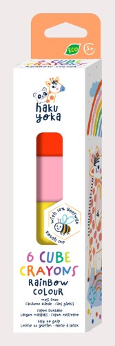 Eco-friendly Haku Yoka crayons in 6 vibrant colors, made with beeswax for smooth and safe coloring for kids.