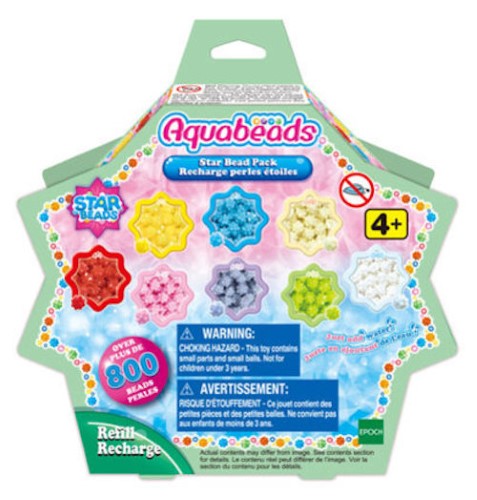 Colorful Aquabeads Star Bead Refill Pack with 600 beads and templates for creative crafting fun for kids aged 4 and up.