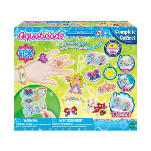 Colorful Aquabeads Fairy World set with 820 vibrant beads for creating whimsical fairy-themed crafts and wearable accessories.