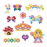 Colorful Aquabeads Set featuring 820 beads in 16 colors for kids to create fairy world themed designs like fairies and mushroom houses.