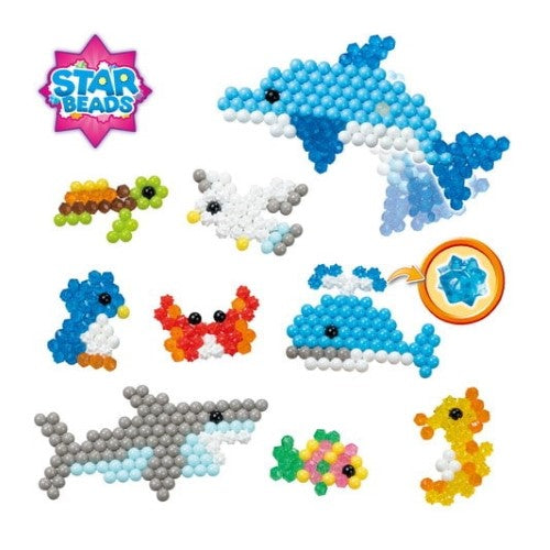 Aquabeads Ocean Life Refill Pack with 600+ colorful beads for crafting sea animals like dolphins and turtles.