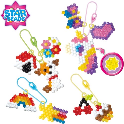 Aquabeads Charm Maker Refill Pack featuring over 480 vibrant beads in various shapes for creative crafting and charm-making.