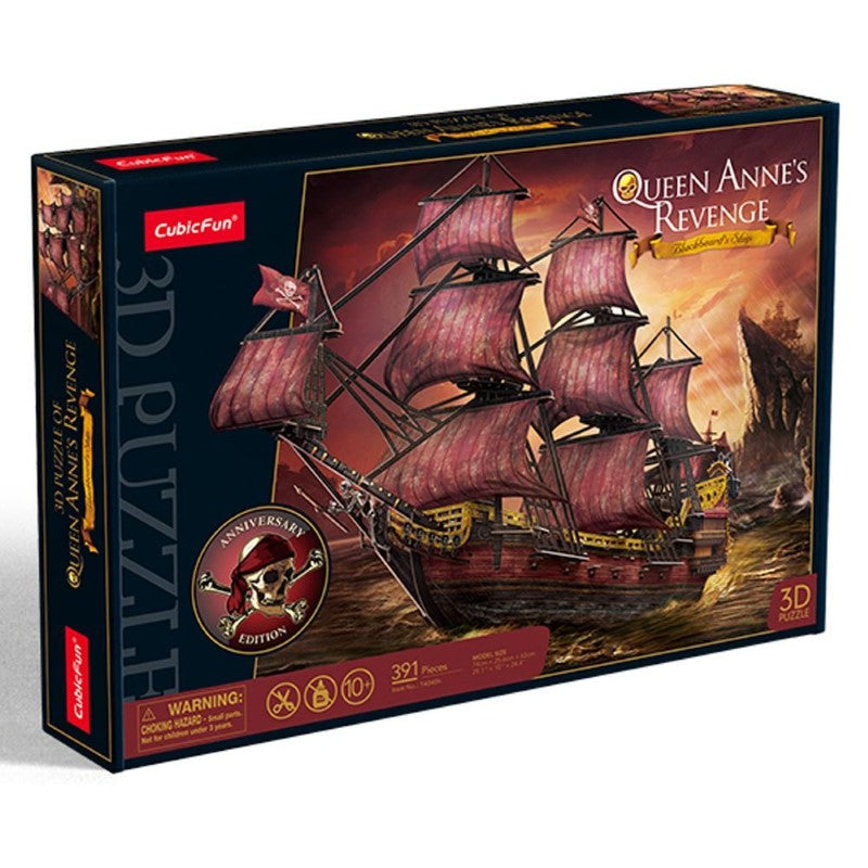 3D puzzle of Blackbeard's Queen Anne's Revenge ship in Anniversary RED Edition, featuring eco-friendly materials and intricate details.