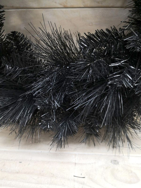 24" Black Luxury Christmas Wreath featuring lush black pine, ideal for elegant holiday decor indoors and outdoors.