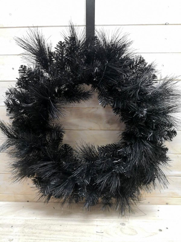 24" Black Luxury Christmas Wreath featuring lush greenery, perfect for elegant holiday decor on doors or mantels.