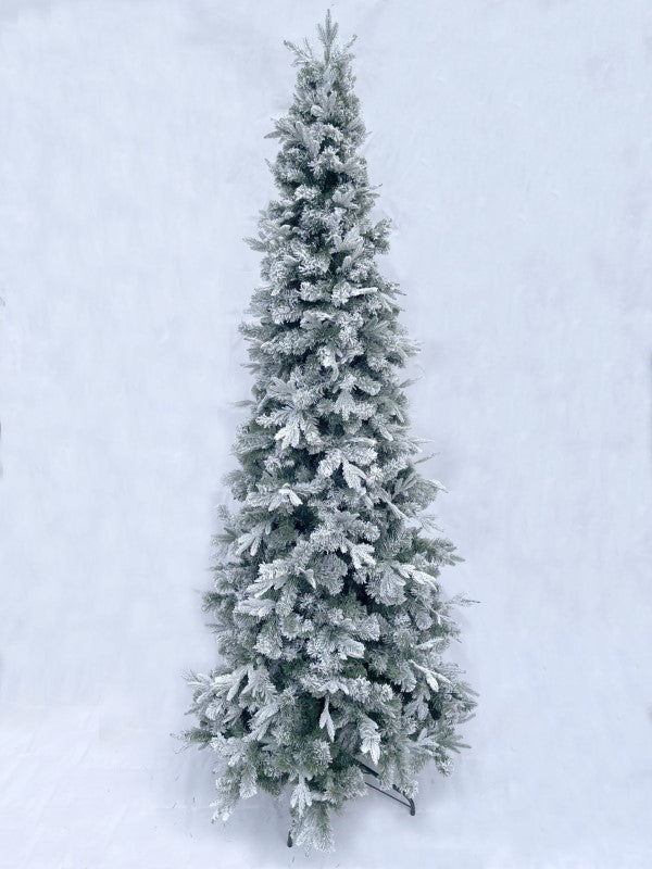 9' Snowy Mixed Pine Tree with lifelike branches, perfect for festive home and office decor during the holiday season.