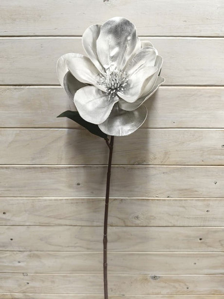 Elegant artificial silver magnolia flower with realistic petals, perfect for home decor and special events.