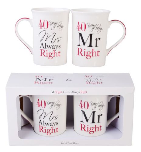 Mr. and Mrs. 40th Anniversary Mugs set of 2, featuring elegant designs for celebrating four decades of love and togetherness.