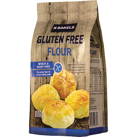 Bakels Gluten Free Flour 800g package, ideal for creating delicious gluten-free bread, cakes, and pastries.