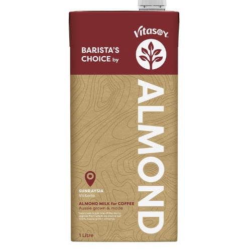 Vitasoy Café for Baristas Almond Milk 1L, creamy, froths well for coffee drinks, vegan, lactose-free, and low-calorie.