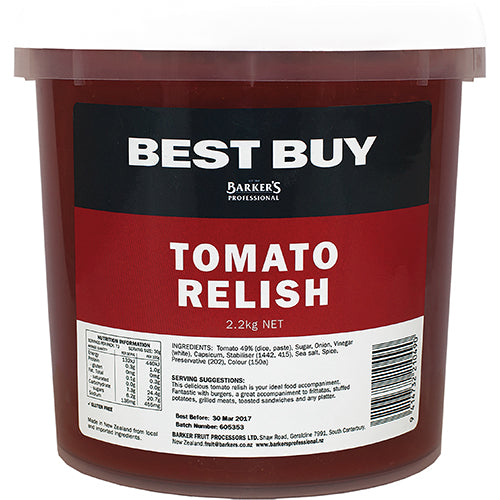 Rich, tangy Best Buy Tomato Relish in a 2.2kg jar, perfect for enhancing dishes and barbecues with natural flavors.